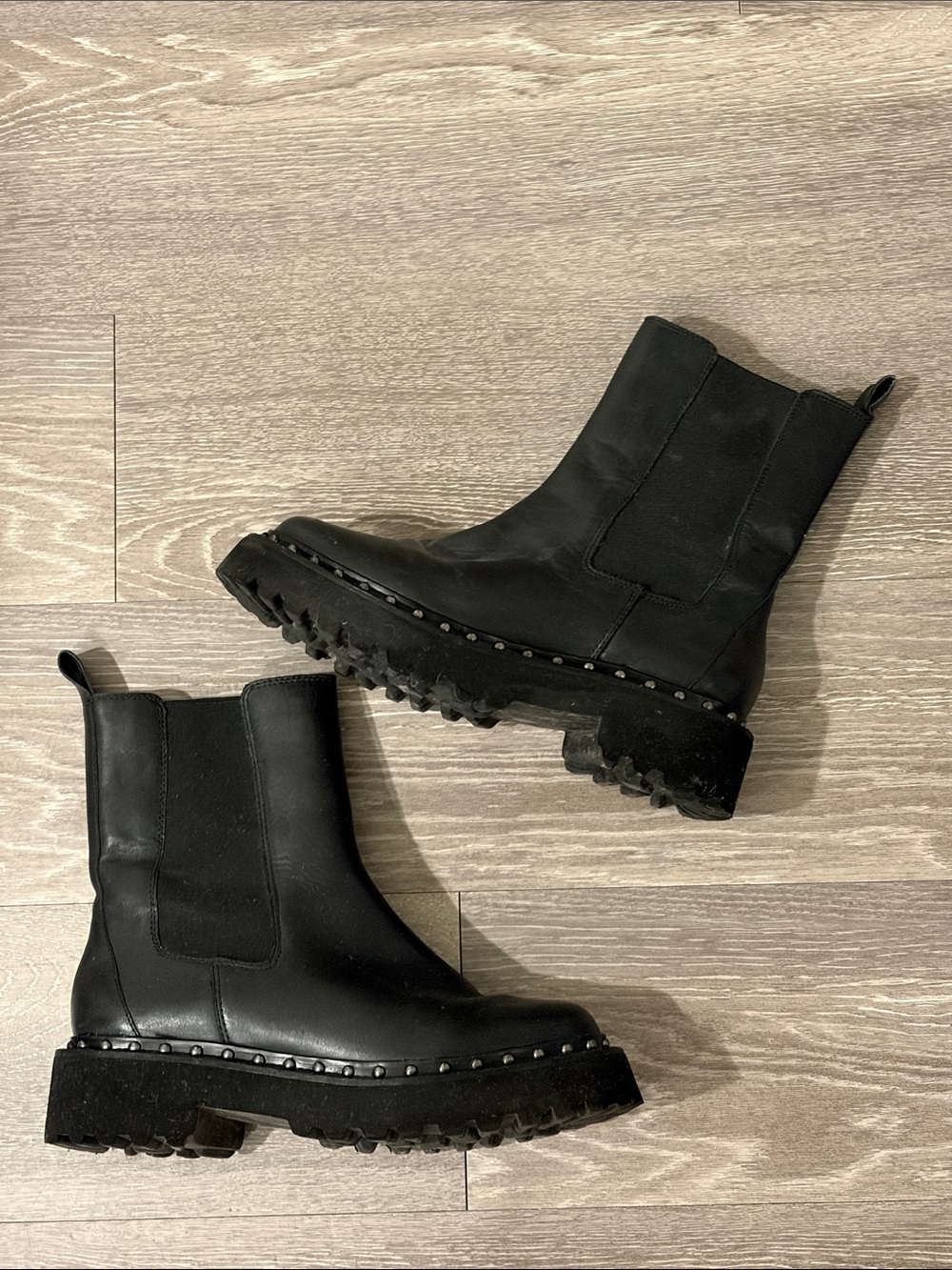 Vince Camuto Black Studded Lug Chelsea Booties